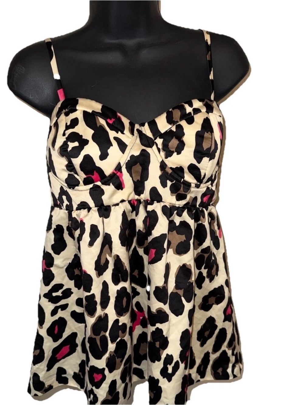 Leopard Print Spaghetti Strap Top with Pink Accents